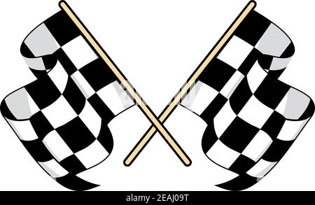 Checkered flags icon for motorsports design with crossed black and white flags waving in the breeze Stock Vector