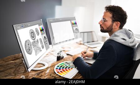 Designer Editing Photos Stock Photo