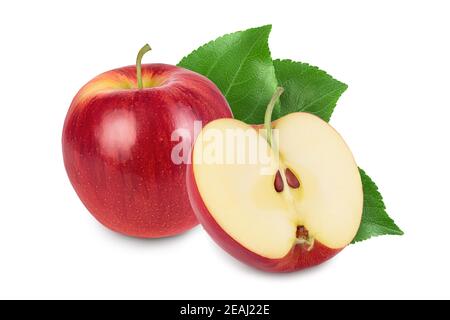 Red apple with half isolated on white background with clipping path and full depth of field. Stock Photo