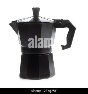 Bialetti coffee maker.  Moka pot isolated on white background. Stock Photo