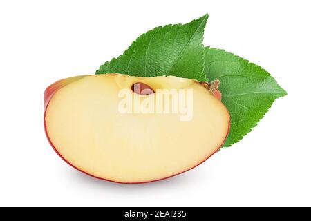 Red apple slice isolated on white background with clipping path and full depth of field. Stock Photo