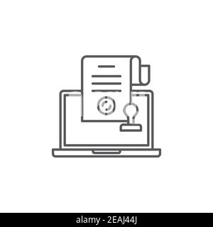 Online electronic notarial stamp icon, color, line, outline vector sign, linear style pictogram isolated on white. Symbol, logo illustration Stock Vector
