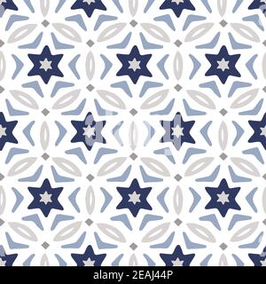 Hand drawn stars shaped Moroccan seamless pattern for Ramadan Kareem greeting cards, islamic backgrounds, fabric, web banners. Blue Portuguese Stock Vector