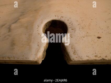 Latrines in leptis magna, Tripolitania, Khoms, Libya Stock Photo