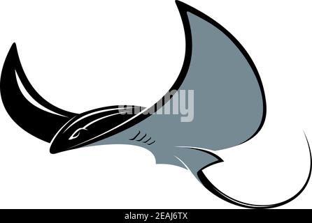 Swimming manta ray with its wing-like pectoral fins in a floating movement, cartoon vector mascot isolated on white Stock Vector