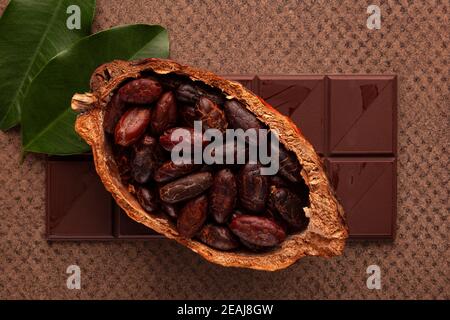 Chocolate background from above. Stock Photo
