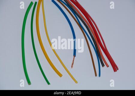 different Electricity copper cables on white background Stock Photo