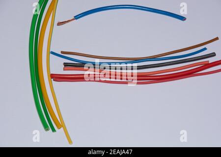 copper electrical cables on white background top view networking theme Stock Photo