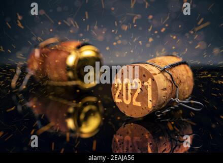 Champagne cork with year date 2021 Stock Photo
