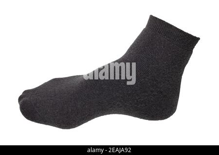 Socks isolated. Closeup of a black warm wool socks for cold winter isolated on a white background. Macro photgraph. Stock Photo