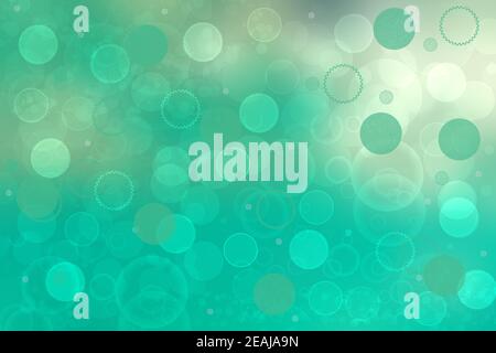 Abstract gradient turquoise light green shiny blurred background texture with circular bokeh lights. Beautiful backdrop. Space for design. Stock Photo