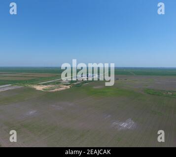 Plant for the drying and storage of grain. Top view. Stock Photo