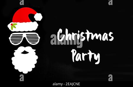 Santa Claus Paper Mask, Black Background, Text Christmas Party Stock Photo