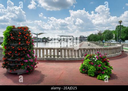 Flower decoration on Long Bridge, called Most Dlugi on Wyszynskiego st. in Szczecin Stock Photo