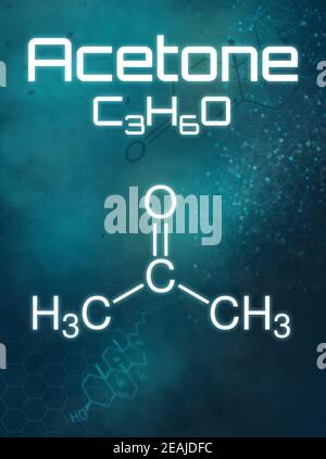 Chemical formula of Acetone on a futuristic background Stock Photo