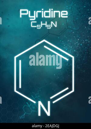 Chemical formula of Pyridine on a futuristic background Stock Photo