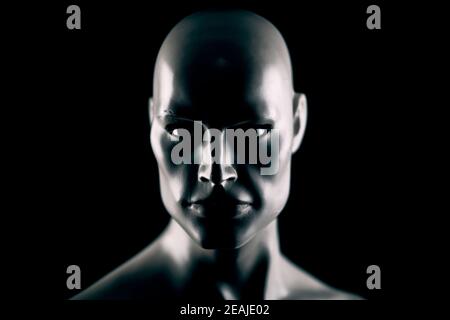 Scary mannequin head in the dark Stock Photo