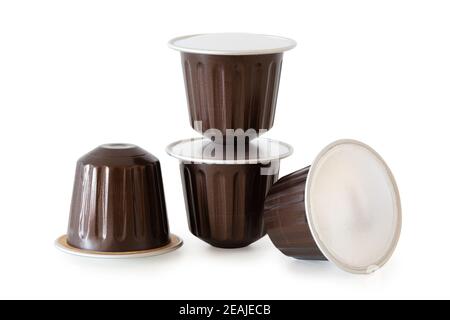 Espresso coffee capsules isolated on white with clipping path Stock Photo