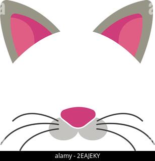 cat face elements set. Vector illustration. Animal character ears and nose. Video chart filter effect for selfie photo decor Stock Vector
