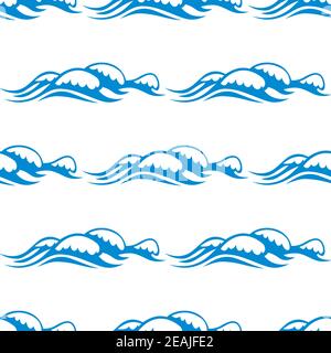 Seamless pattern of white capped ocean waves with a flowing design in square format Stock Vector