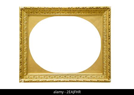 Rectangle decorative golden picture frame with oval interior Stock Photo
