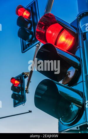 Traffic Lights Over Urban Intersection Stock Photo - Alamy