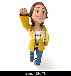 Fun 3D Illustration of a cartoon teenage girl with rain gear Stock Photo
