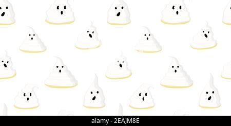 Halloween seamless pattern. scary and cute faces. Vector illustration. Stock Photo