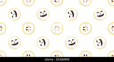 Halloween seamless pattern. scary and cute faces. Vector illustration. Stock Photo