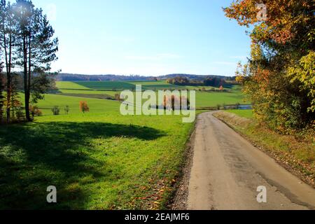 View of the autumnal HeckengÃ¤u near Holzbronn in the Calw district Stock Photo