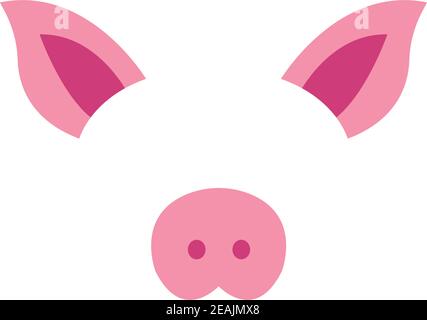 pig face elements set. Vector illustration. Animal character ears and nose. Video chart filter effect for selfie photo decor Stock Vector