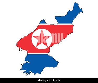 North Korea map with flag - outline of a state with a national flag, white background, vector Stock Vector