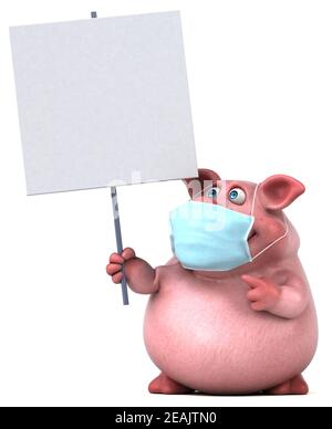 Fun 3D illustration of a pig with a mask Stock Photo