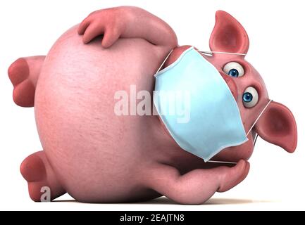 Fun 3D illustration of a pig with a mask Stock Photo