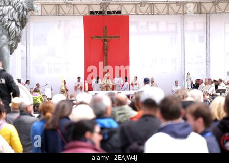 Pope Francis celebrate Mass in Macedonia Square, in Skopje the capital city of North Macedonia. Stock Photo