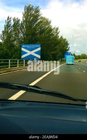 Crossing the England Scotland Border near Gretna 2015 Stock Photo