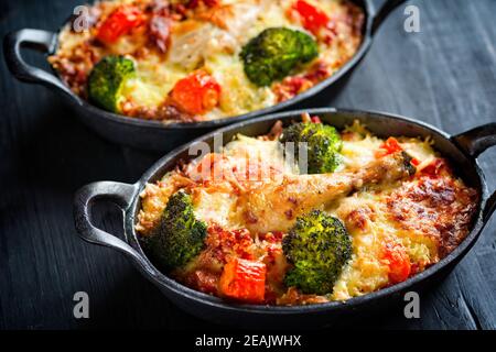 rustic cheesy baked rice casserole Stock Photo