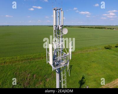 Cellular tower. Equipment for relaying cellular and mobile signal Stock Photo