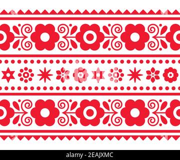 Polish folk art vector long vertical seamless textile or greeting card pattern with floral motif- Lachy Sadeckie Stock Vector