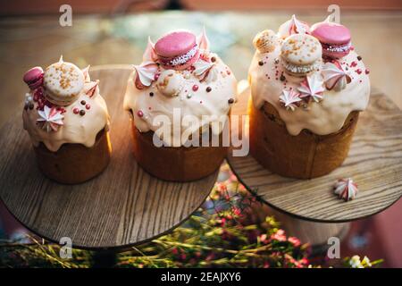 Beautiful and tasty Easter family Cakes baked for the holiday Stock Photo