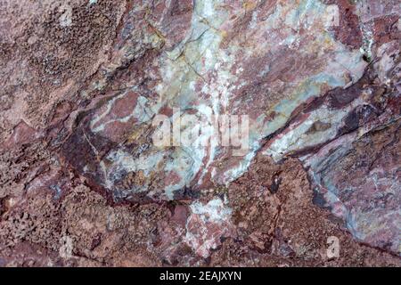 Stone texture during the development of an old marble quarry near the village of Artyshta, Kemerovo region-Kuzbass Stock Photo