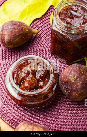 Fig jam in a glass jar Stock Photo