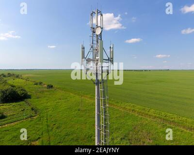 Cellular tower. Equipment for relaying cellular and mobile signal Stock Photo