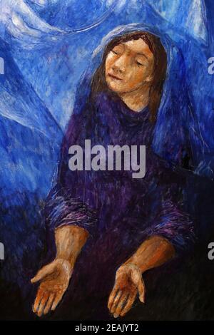 Virgin Mary, detail of high altar by Sieger Koder in St. Joseph's Church in Bad Urach, Germany