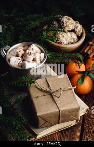 Gift box wrapped with craft paper Stock Photo