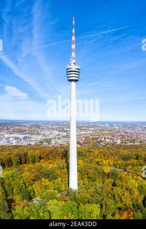 Stuttgart tv tower skyline aerial photo view town architecture travel portrait format Stock Photo