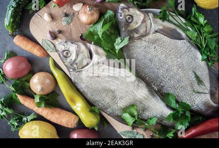 Large river fish bream cooked for frying Stock Photo