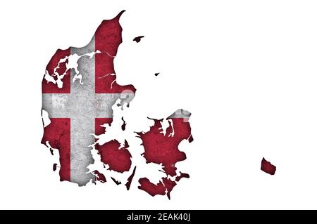 Map and flag of Denmark on weathered concrete Stock Photo