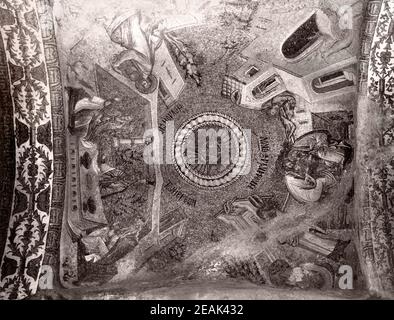 Ceiling mosaic in the Kariye Mosque depicting priests blessing the Infant Virgin. The end of the 19th century. Stock Photo