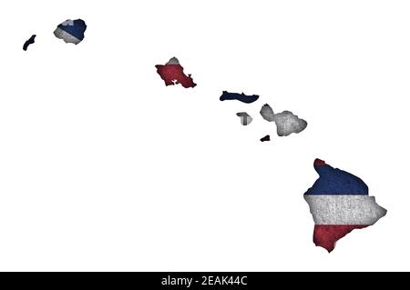 Map and flag of Hawaii on weathered concrete Stock Photo - Alamy